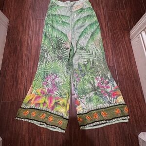 Tropical Green Wide-Leg Pants
